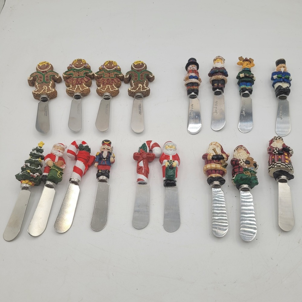 Lot Of 17 Stainless Steel Christmas Themed Butter/Cheese Spreader Holiday Party